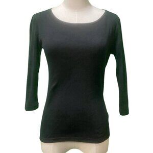 Talbots Tee - 3/4 Sleeve Length Boat Neck 100% Pima Cotton Onyx Black Tee PS